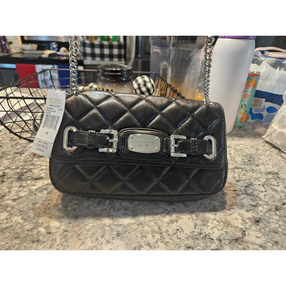 Michael Kors Handbags - NWT Michael Kors luxury Moto Hamilton Quilt Small Shoulder Flap  Black Leather